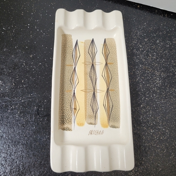 Sascha Brastoff Ashtray Dish MCM Gold Leaf Crazing Vintage - Picture 2 of 4